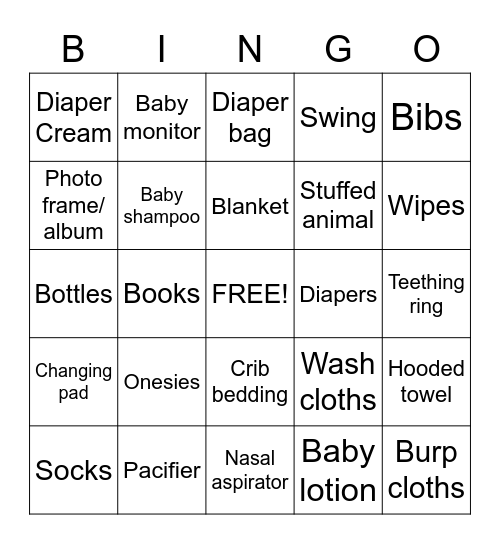 Baby Shower BINGO Card