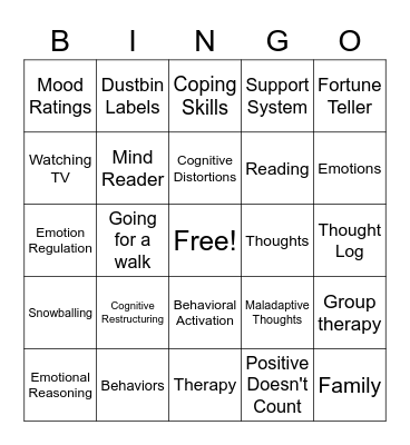 Cognitive Behavioral Therapy Bingo Card