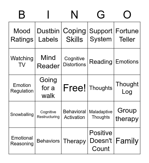 Cognitive Behavioral Therapy Bingo Card