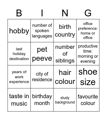 S-team Bingo Card
