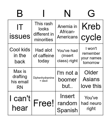 Becky's Bingo Card