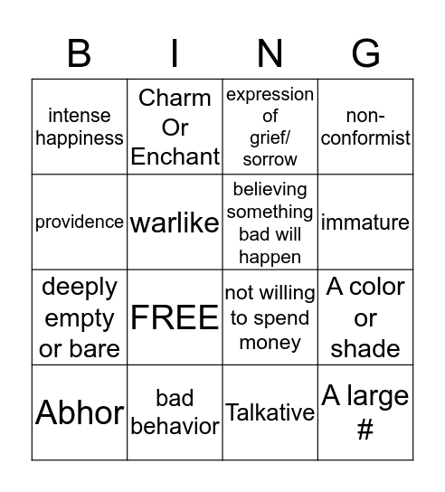 week 3 Vocab Bingo Card