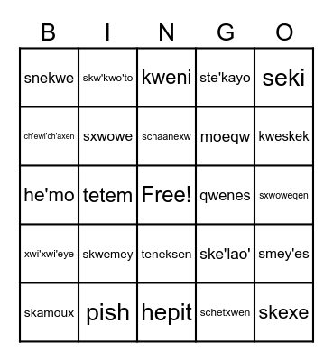 animals Bingo Card