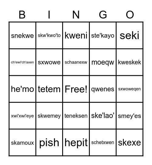 animals Bingo Card