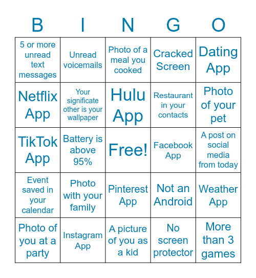 What's On Your Phone? Bingo Card