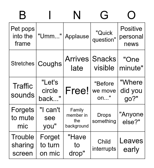 Team Bingo! Bingo Card