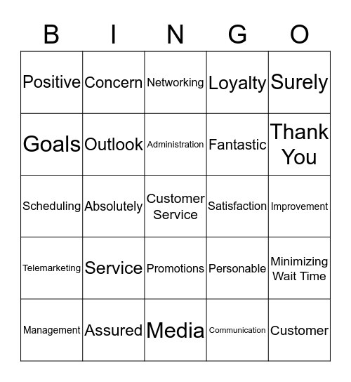 Customer Service Appreciation Bingo Card