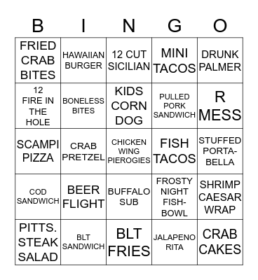 R BAR SERVER BINGO Card