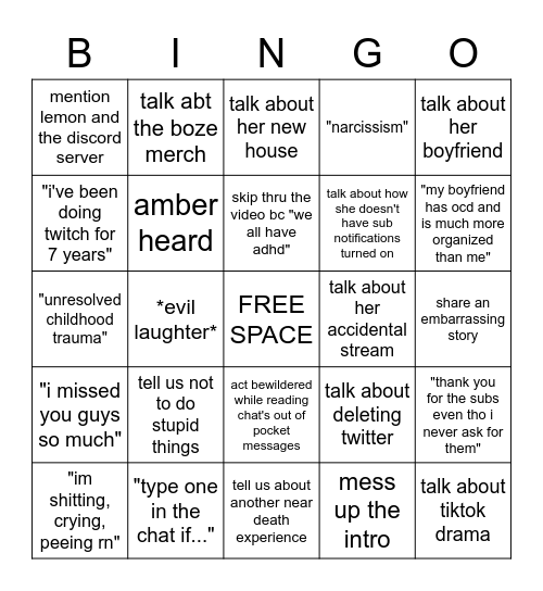 Boze Stream Predictions Bingo Card