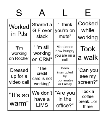 Sales Team Bingo Card