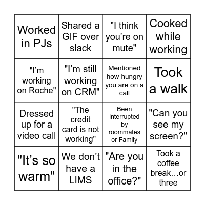 Sales Team Bingo Card