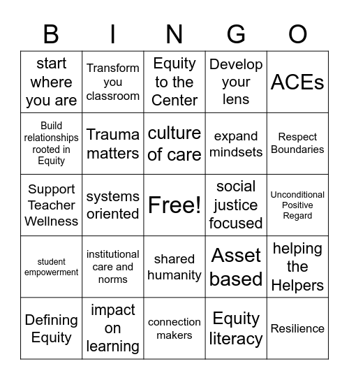 EC-TI Education Bingo Card