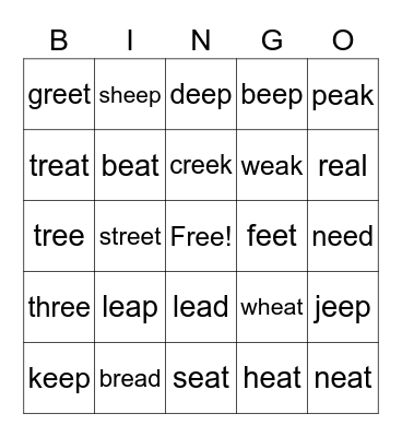 Long e Bingo Card