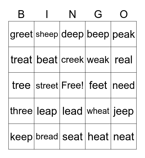 Long e Bingo Card