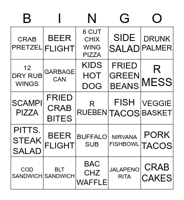R BAR SERVER BINGO Card