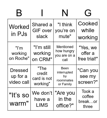 Sales Team Bingo Card