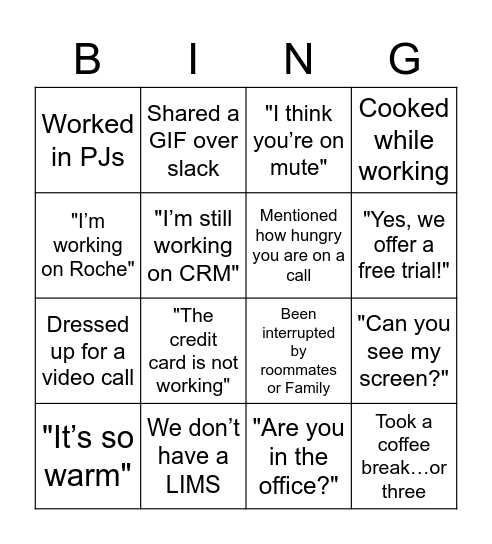 Sales Team Bingo Card