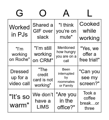 Sales Team Bingo Card