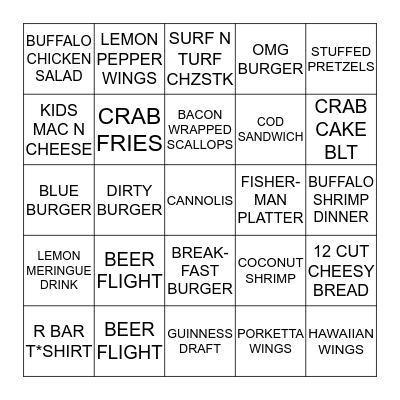 R BAR SERVER BINGO Card
