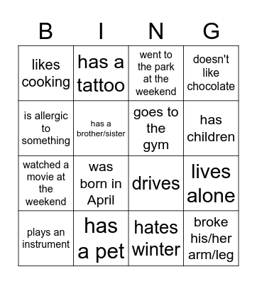 Find someone who... Bingo Card