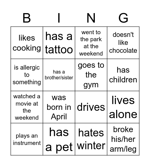 Find someone who... Bingo Card