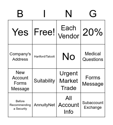 BOA Allowable Bingo! Bingo Card