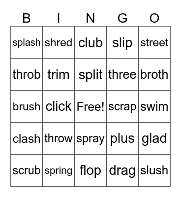 Three letter blend Bingo Card