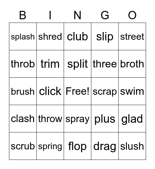 Three Letter Blend Bingo Card