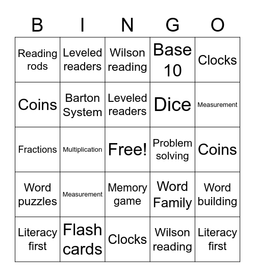 Resource Room Bingo Card