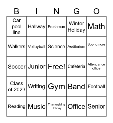 Back to School 5 Bingo Card