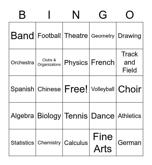 Back to School 6 Bingo Card