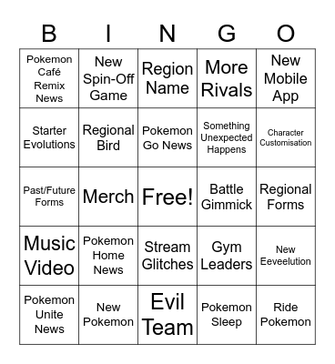 Pokemon Presents August 2022 Bingo Card