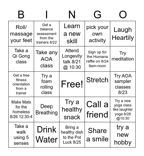 Healthy Senior Bingo Card