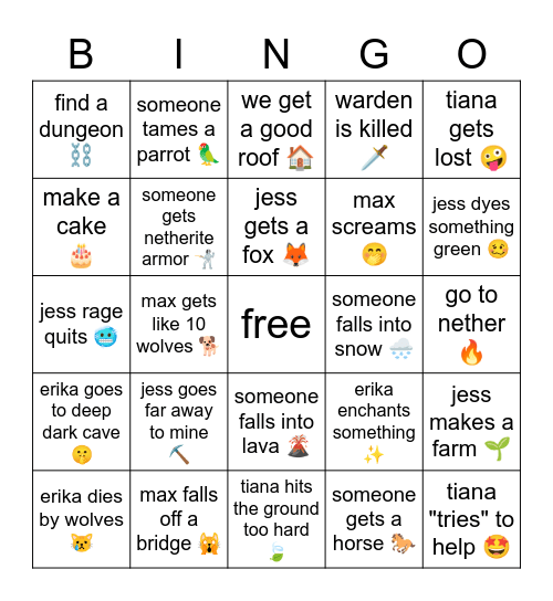 Minecraft Bingo Card