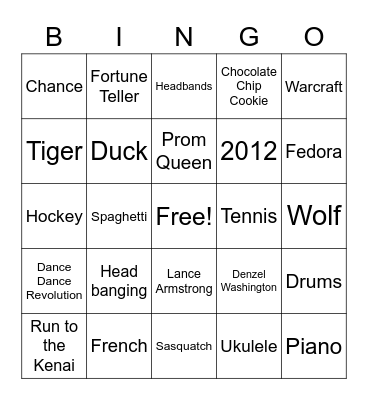 Nicky & JC Bingo Card