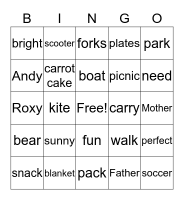 The Perfect Picnic Bingo Card