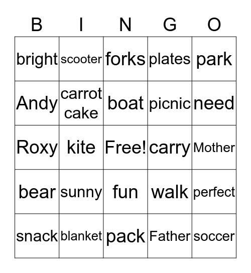 The Perfect Picnic Bingo Card