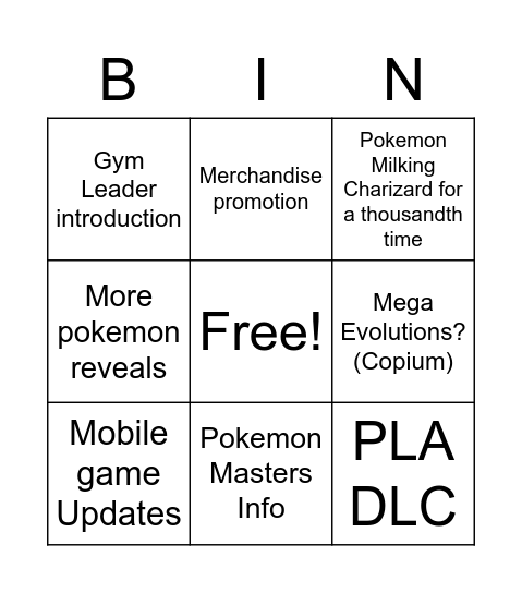 pokemon presents 8/3/22 Bingo Card