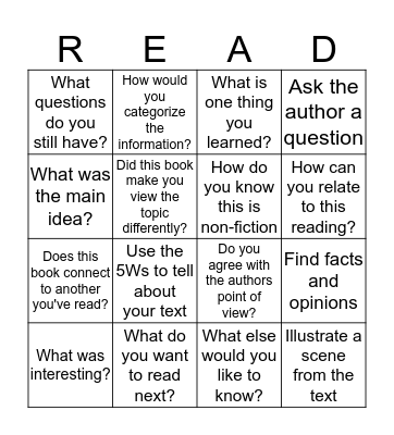 Ready to Read Non-Fiction Bingo Card