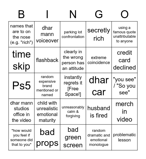 Dhar Mann Bingo v2 Bingo Card