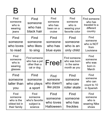 Find Someone Who Bingo Card