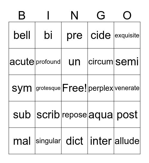 Stems Bingo Card