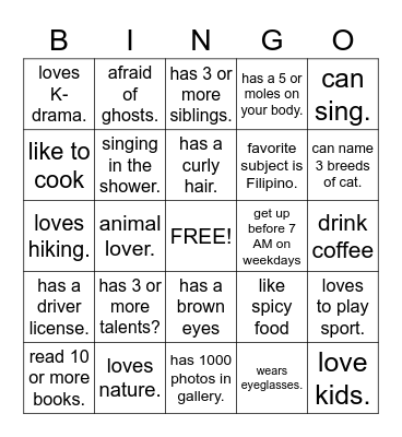 Get to Know You Bingo Card