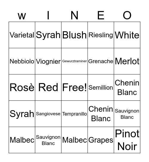 What's your wine? Bingo Card