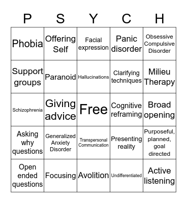 Mental Health Bingo!  Bingo Card