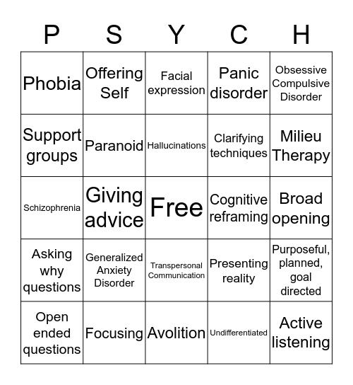 Mental Health Bingo!  Bingo Card