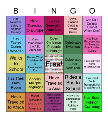 About Me Bingo Card