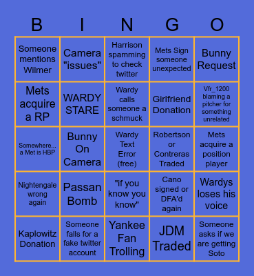 @WardyNYM Trade Deadline Bingo Card