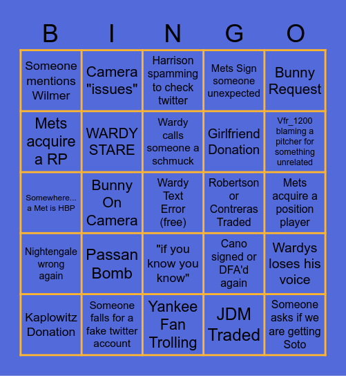 @WardyNYM Trade Deadline Bingo Card