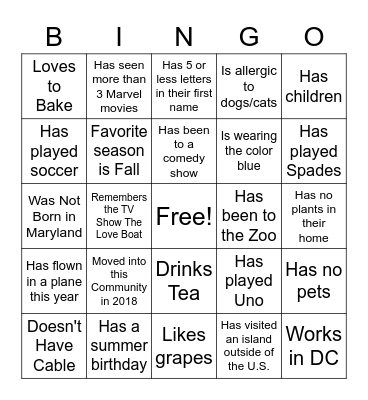 Know Your Neighbor Bingo Card